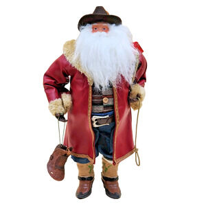 North Pole Trading Co Western Cowboy Santa 18.5" Figurine Saddle Rope Red Duster